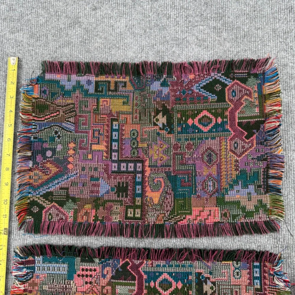 Vintage Woven Tapestry Druze Set of 5 Geometric Abstract Fringed Multi-Color